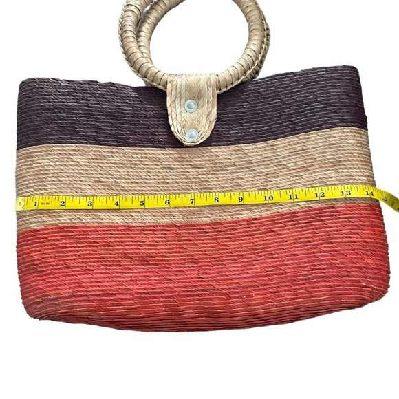 Handmade straw bag, summer tote Red, tan and brown - Picture 3 of 5
